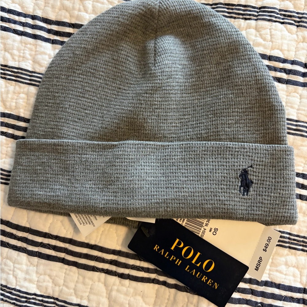Brand New Polo by Ralph Lauren Light Gray Knit Beanie